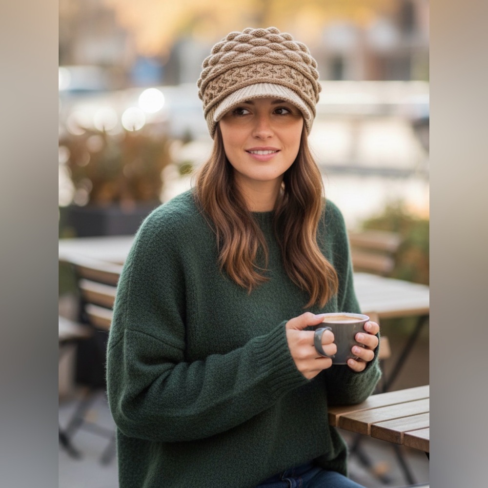 Chunky Knit Tan Women's Hat - Picture 2 of 7